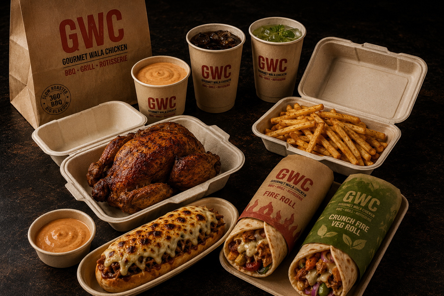 GWC zero plastic eco-friendly packaging — bagasse containers areca leaf plates kraft bags Chandigarh