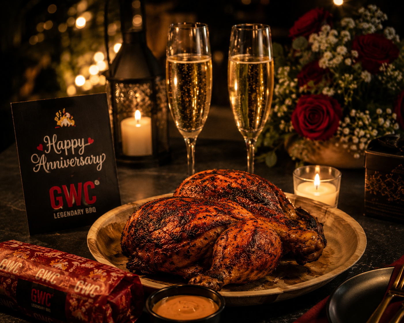 GWC anniversary catering Chandigarh — intimate BBQ chicken dinner for two tricity