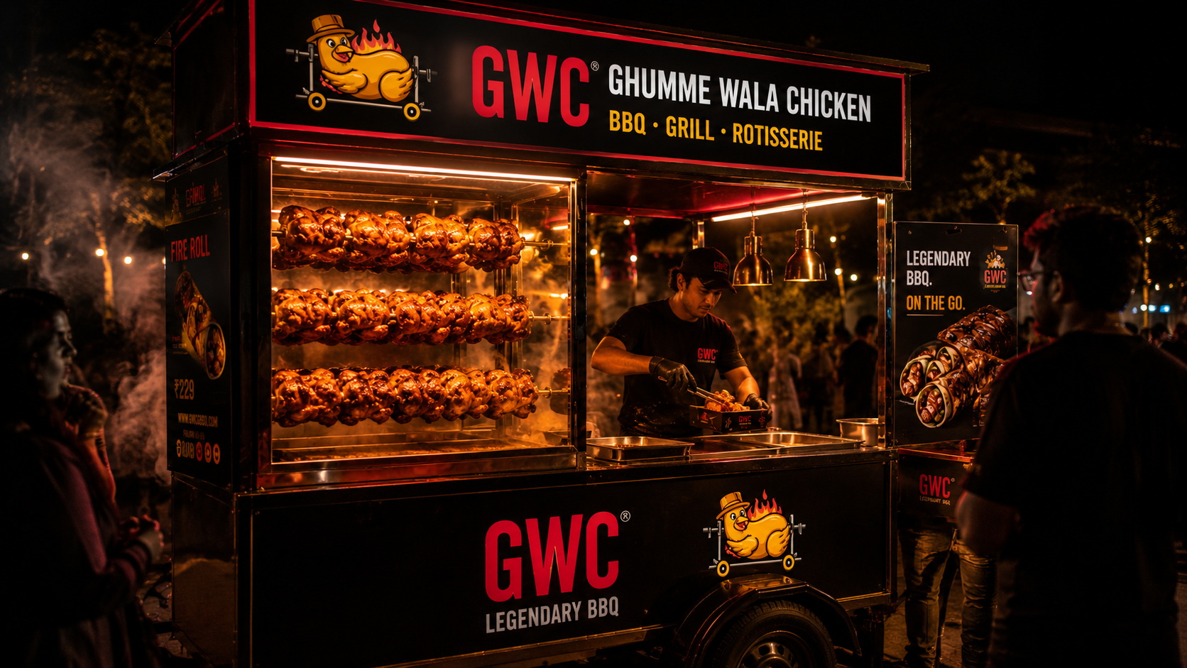 how to eat bbq chicken GWC rotisserie Chandigarh live cart night